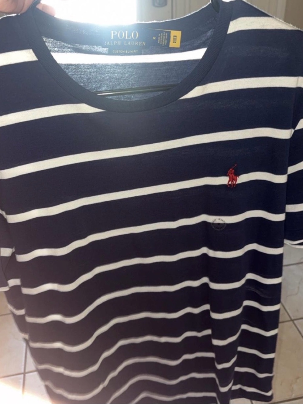 Polo Ralph Lauren Navy & White Stripe Tee with Red Pony